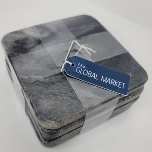 Global market NWT marbel square drink coaster black and white set of 4.